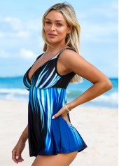 Blue swimwear,Ombre swimwear,ROTITA Mesh Stitching Blue Ombre Swimdress and Panty