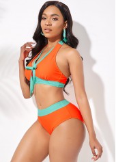Contrast Color swimwear,ROTITA Bowknot High Waisted Contrast Bikini Set