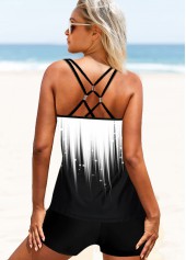 Multi Color swimwear,Floral swimwear,ROTITA White Ombre Strappy Back Tankini Set