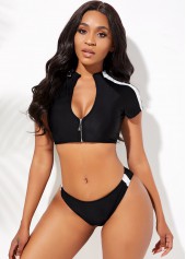 ROTITA Contrast Quarter Zip Black Bikini Set
