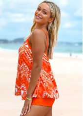 Orange swimwear,Geometric swimwear,ROTITA Tribal Print Spaghetti Strap Tankini Set