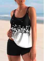 White plus size,Ditsy Floral plus size,ROTITA Plus Size Floral Print Spaghetti Strap Ombre Tankini Set