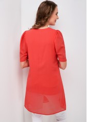 Red tops,Plain Color tops,ROTITA Crinkled Tie Front Half Sleeve Blouse