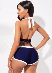 Contrast Color swimwear,Knot Detail Halter Contrast Bikini Set