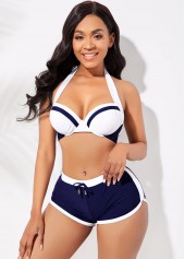 Contrast Color swimwear,Knot Detail Halter Contrast Bikini Set