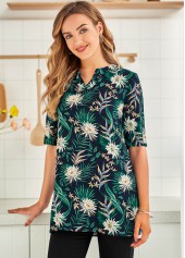 Green tops,Floral tops,ROTITA Split Neck Half Sleeve Floral Print Blouse