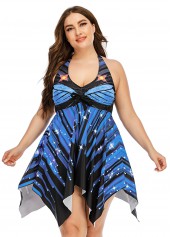 Plus Size Printed Asymmetric Hem Swimdress and Panty
