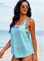 Sky Blue swimwear,Plants swimwear,Mesh Stitching Tribal Print Tankini Set
