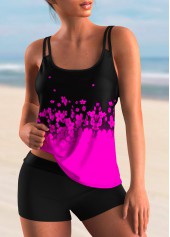 Hot Pink plus size,Ditsy Floral plus size,ROTITA Plus Size Ombre Floral Print Spaghetti Strap Tankini Set