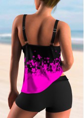 Hot Pink plus size,Ditsy Floral plus size,ROTITA Plus Size Ombre Floral Print Spaghetti Strap Tankini Set
