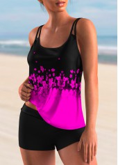 Hot Pink plus size,Ditsy Floral plus size,ROTITA Plus Size Ombre Floral Print Spaghetti Strap Tankini Set