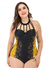 Plus Size Halter Printed One Piece Swimwear
