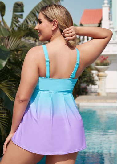Multi Color plus size,Ombre plus size,ROTITA Ombre Plus Size Bowknot Swimdress and Panty