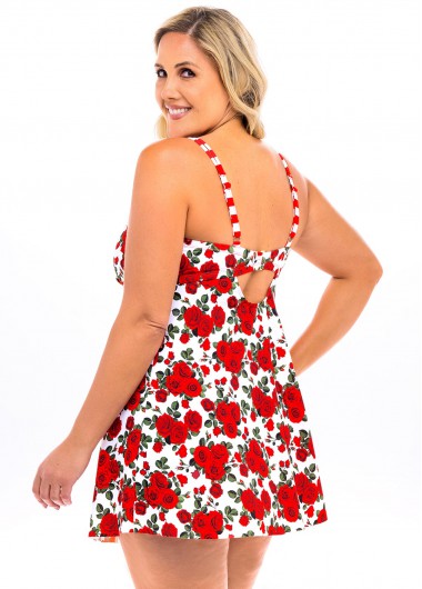 Red plus size,Floral plus size,ROTITA Floral Print Plus Size Spaghetti Strap Swimdress and Panty