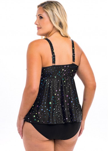 Black plus size,Galaxy plus size,ROTITA Star Print Plus Size Spaghetti Strap Tankini Set