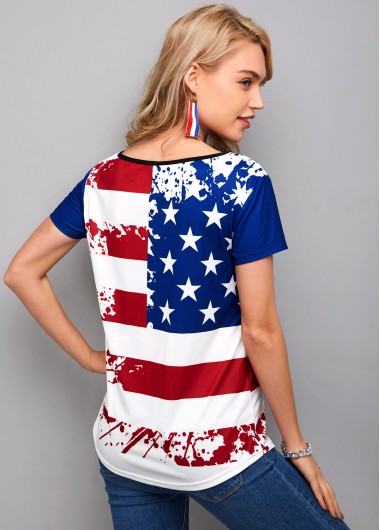 Flag tops,ROTITA American Flag Print Short Sleeve T Shirt