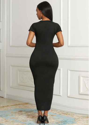 Black dresses,Letter dresses,Round Neck Short Sleeve Letter Print Dress