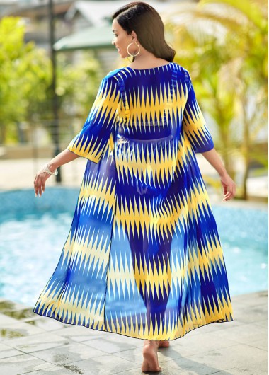 Blue swimwear,Geometric swimwear,Ladder Cutout Cross Strap Geometric Print Bikini Set