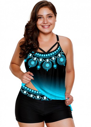 Rotita Ombre Plus Size Tribal Print Tankini Set