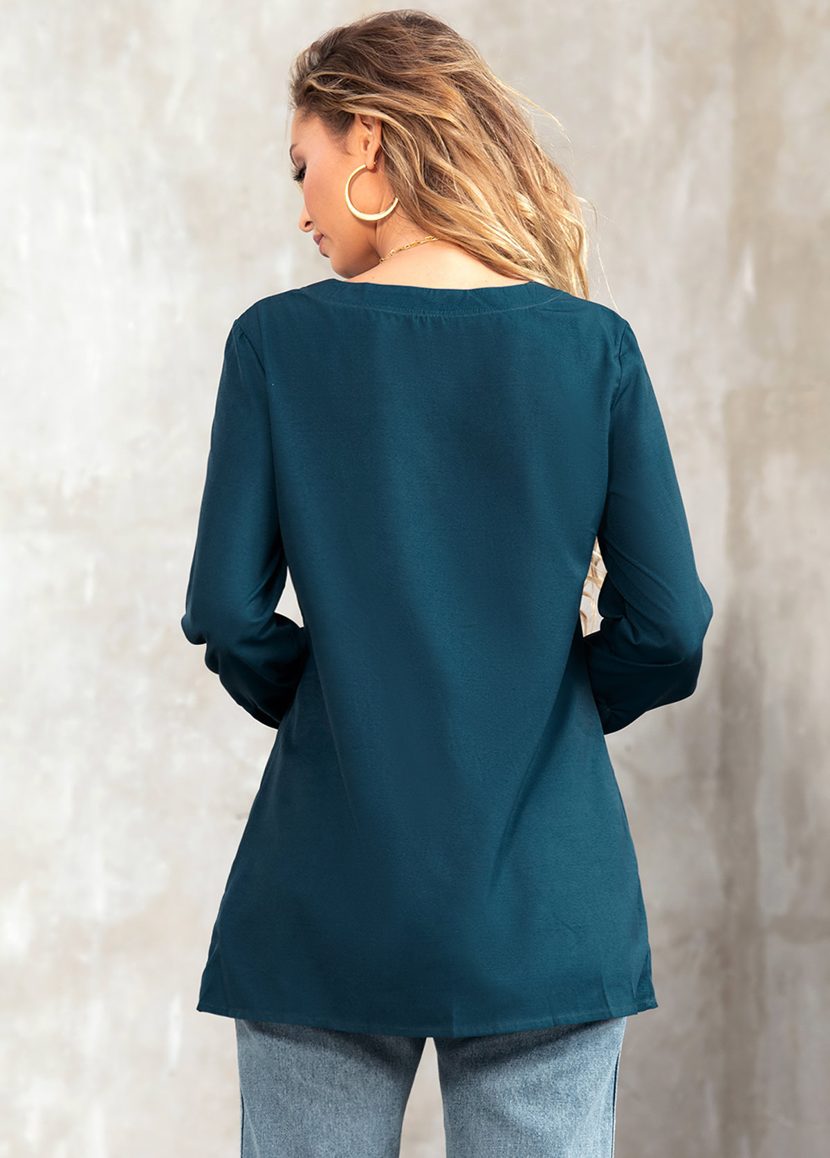 Green tops,Floral tops,ROTITA Split Neck Tribal Print Long Sleeve Blouse