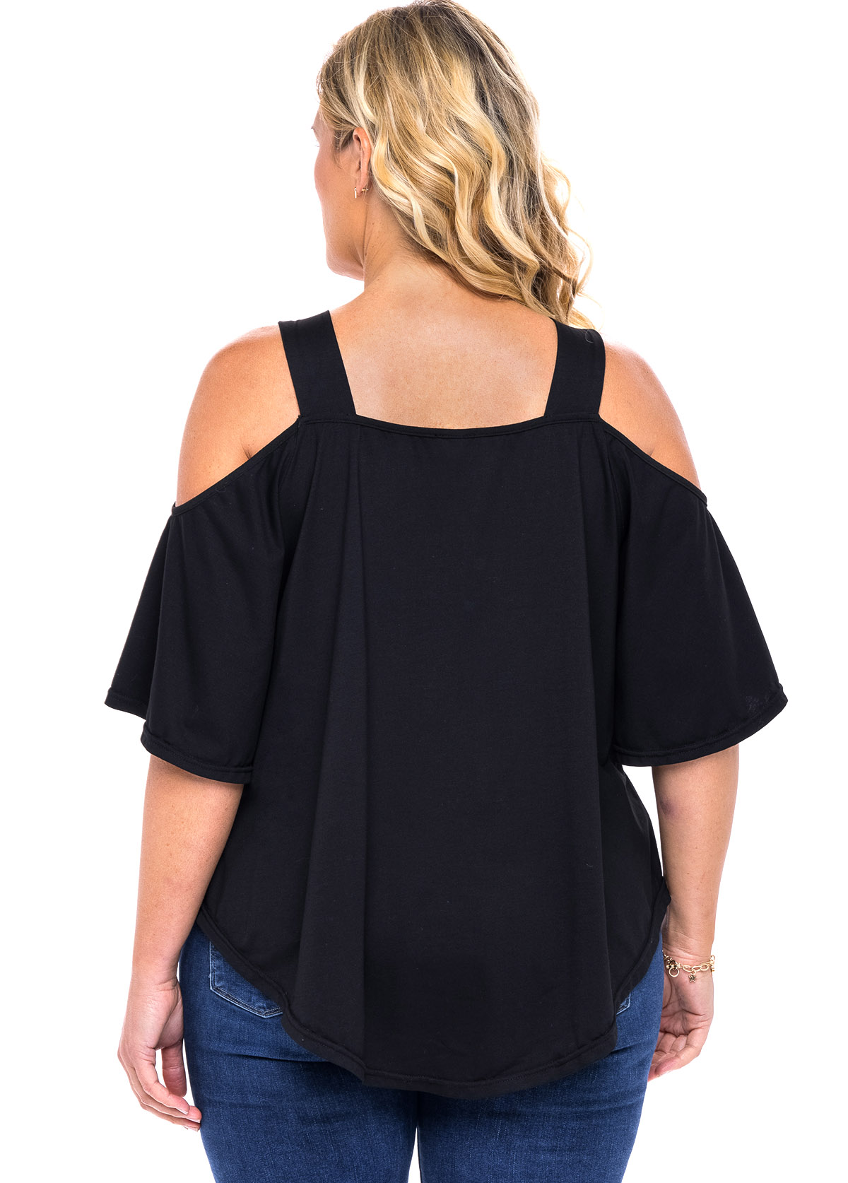 Black plus size,Floral plus size,ROTITA Cold Shoulder Plus Size Astrology Print T Shirt