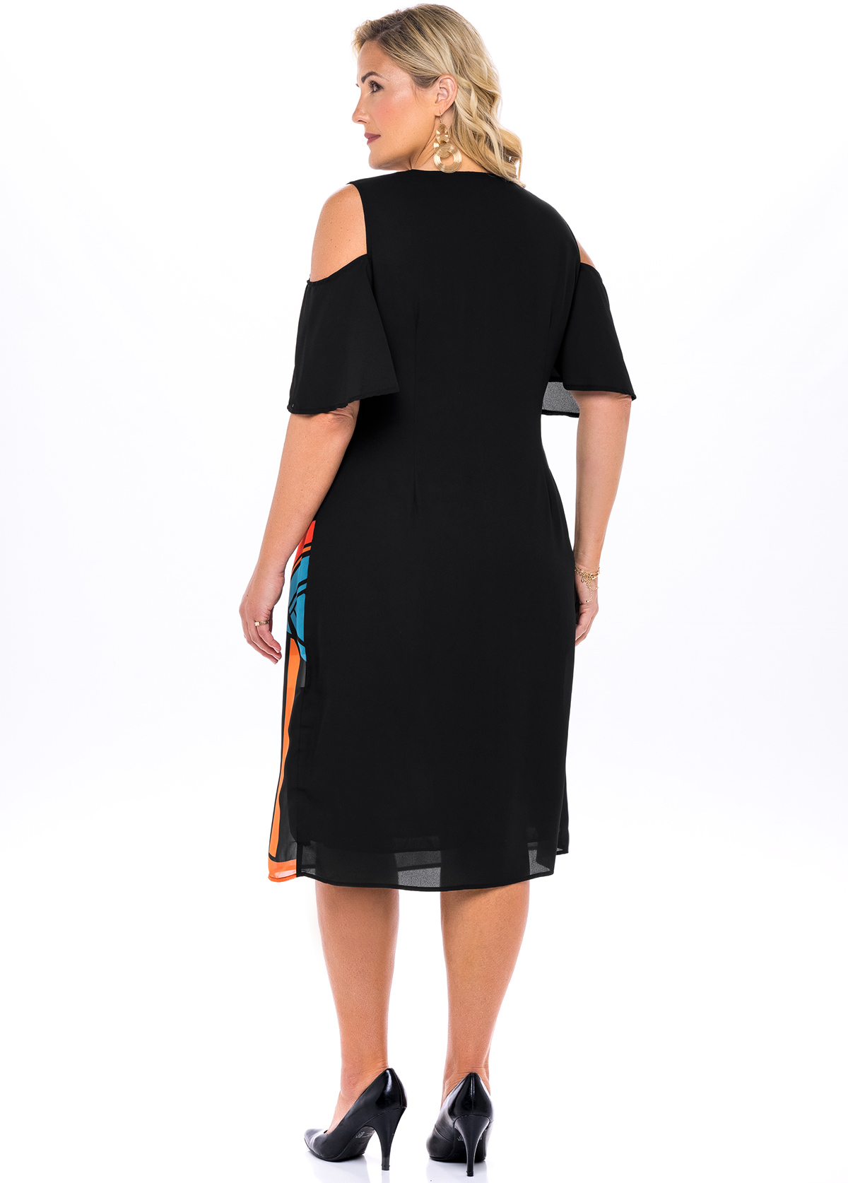 Multi Color plus size,Geometric plus size,ROTITA Chiffon Plus Size Geometric Print Dress