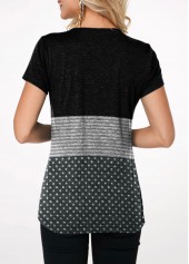 Grey tops,Dot tops,ROTITA Button Up Crinkle Chest Star Print T Shirt