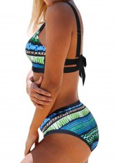 Green swimwear,Geometric swimwear,ROTITA Printed Tie Back Mid Waist Bikini Set