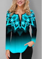 ROTITA Long Sleeve Printed Ombre Button T Shirt