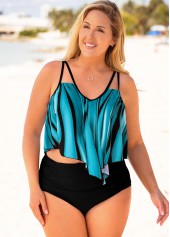Blue plus size,Dazzle Colorful plus size,ROTITA Plus Size High Waisted Printed Bikini Set