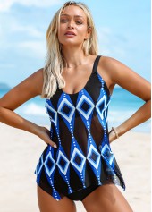 Navy swimwear,Geometric swimwear,ROTITA Hanky Hem Geometric Print Tankini Set