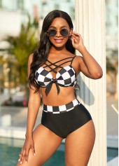 ROTITA Bowknot High Waisted Plaid Bikini Set