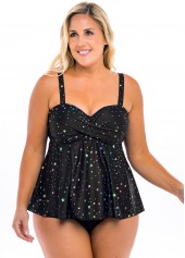 ROTITA Star Print Plus Size Spaghetti Strap Tankini Set