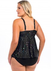 Black plus size,Galaxy plus size,ROTITA Star Print Plus Size Spaghetti Strap Tankini Set