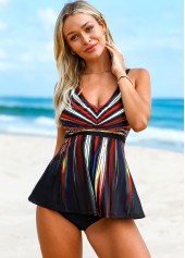 Multi Color swimwear,Striped swimwear,ROTITA Rainbow Stripe Tie Back Tankini Set