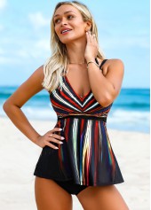 ROTITA Rainbow Stripe Tie Back Tankini Set