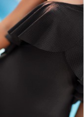 Black swimwear,Plain Color swimwear,ROTITA Ruffle Overlay Tie Back One Piece Swimwear