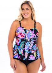 Multi Color plus size,Floral plus size,ROTITA Plus Size Spaghetti Strap Floral Print Tankini Set