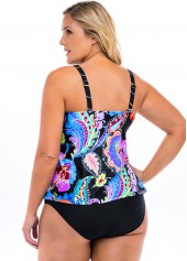 Multi Color plus size,Floral plus size,ROTITA Plus Size Spaghetti Strap Floral Print Tankini Set