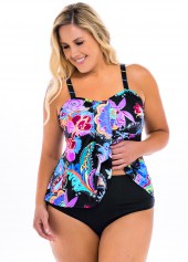 Multi Color plus size,Floral plus size,ROTITA Plus Size Spaghetti Strap Floral Print Tankini Set