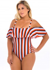 Multi Color plus size,Rainbow Color plus size,Striped plus size,ROTITA Plus Size Cold Shoulder Striped One Piece Swimwear