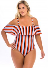 Rotita Plus Size Cold Shoulder gestreifte einteilige Badebekleidung