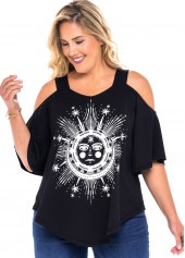 ROTITA Cold Shoulder Plus Size Astrology Print T Shirt