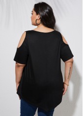 Black plus size,Plain Color plus size,ROTITA Plus Size Cold Shoulder Lace Up T Shirt