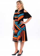 Multi Color plus size,Geometric plus size,ROTITA Chiffon Plus Size Geometric Print Dress