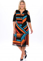 Multi Color plus size,Geometric plus size,ROTITA Chiffon Plus Size Geometric Print Dress