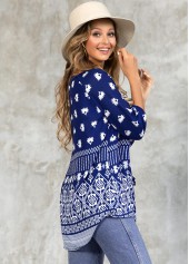 Navy tops,Tribal tops,ROTITA Tie Front 3/4 Sleeve Tribal Print Blouse