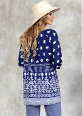 Navy tops,Tribal tops,ROTITA Tie Front 3/4 Sleeve Tribal Print Blouse