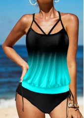 ROTITA Criss Cross Back Gradient Tie Side Tankini Set