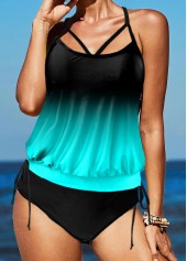 Cyan swimwear,Ombre swimwear,ROTITA Criss Cross Back Gradient Tie Side Tankini Set